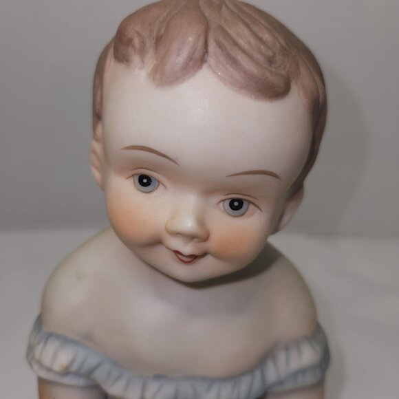 Vintage Andrea By Sadek Piano Baby Bisque Porcelain Boy Sitting 7" H x 5" L - Picture 2 of 10